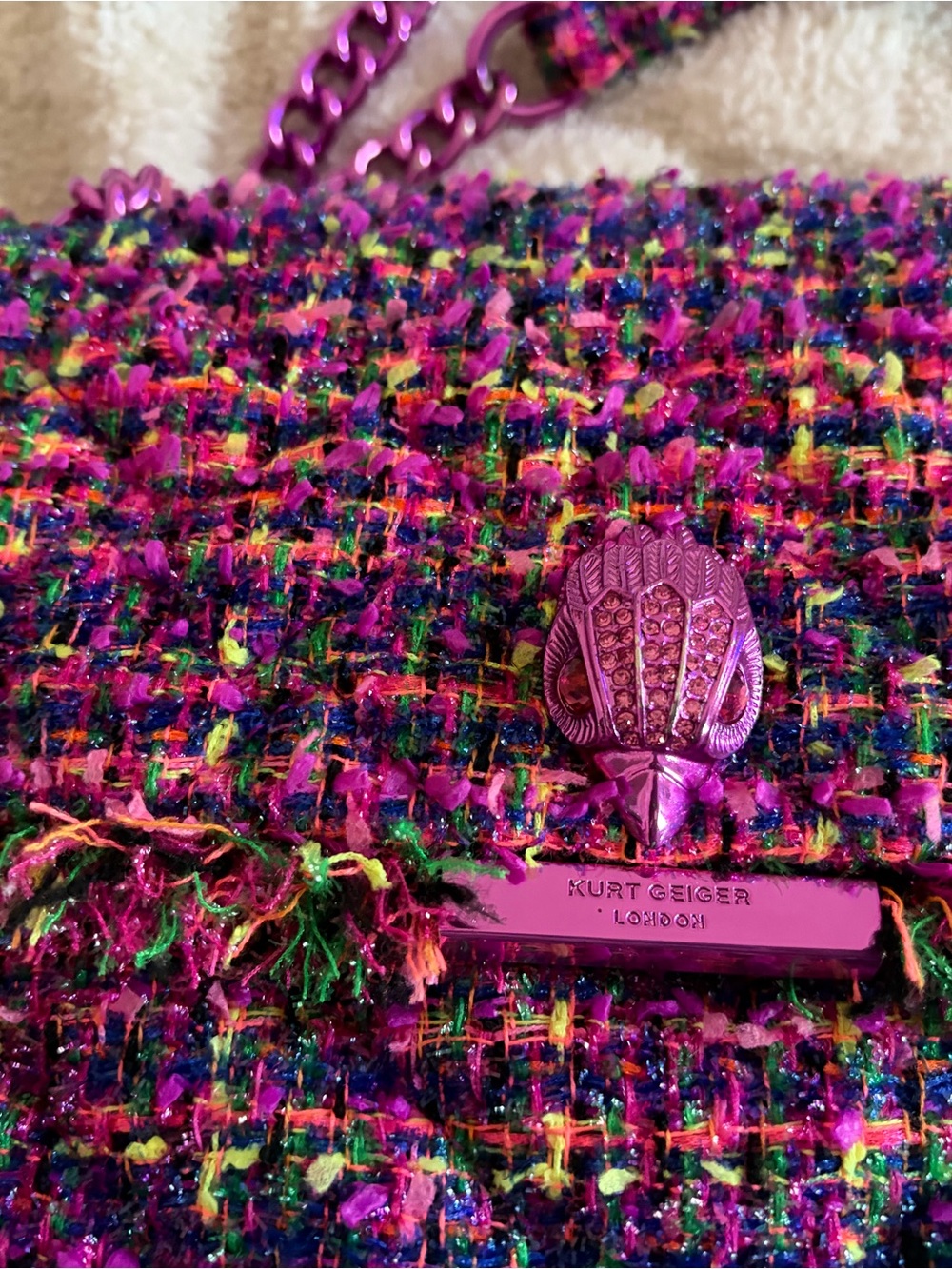 Kurt Geiger Kids' Multicolor Tweed Large Bag with Pink Hardware